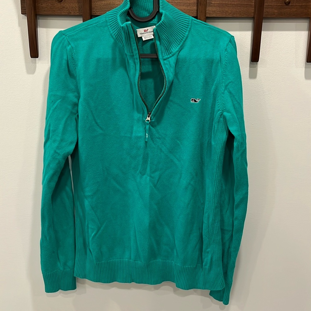 Vineyard Vines Teal Quarter-Zip Sweater